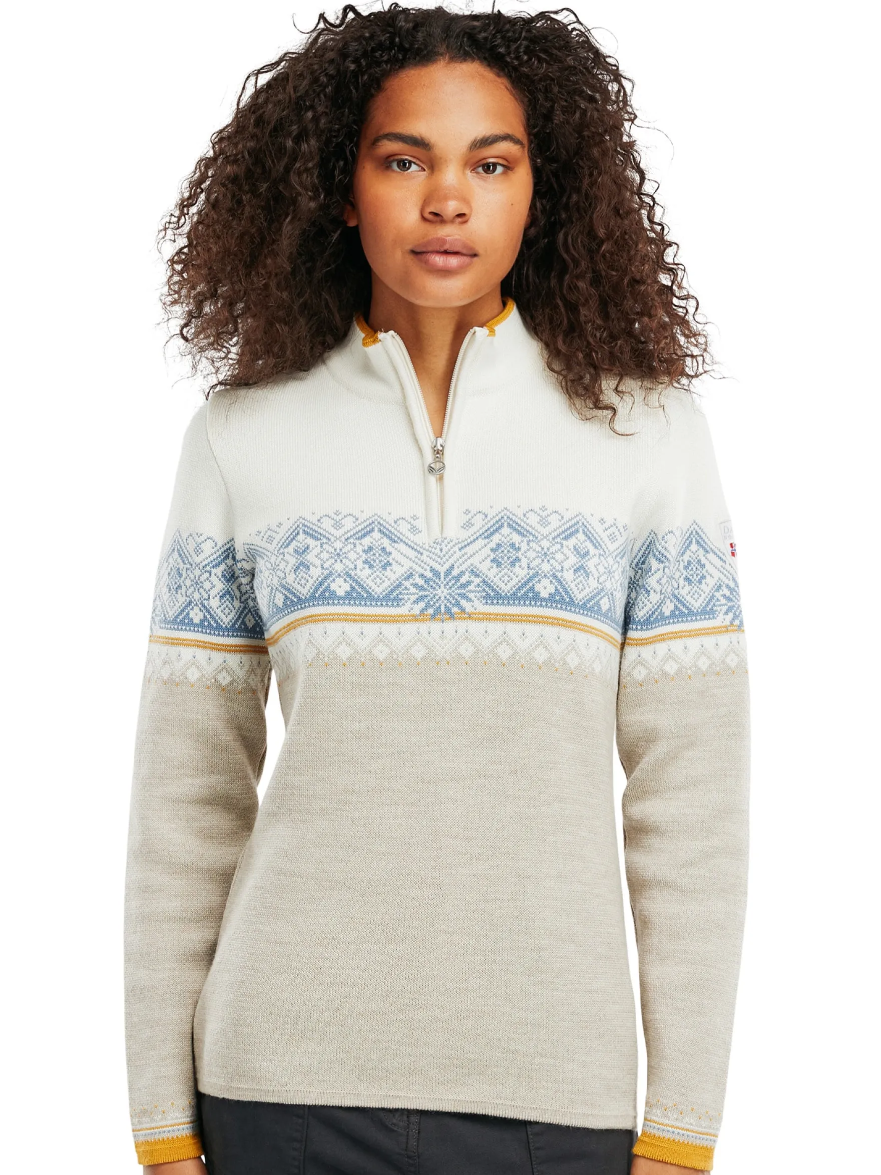 Dale of Norway Half-Zip^Moritz Women's Sweater - Merino Wool Sand Offwhite Blueshadow