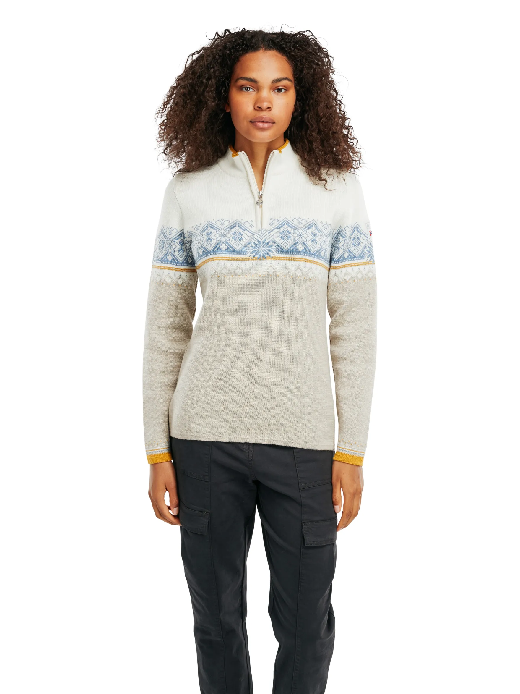 Dale of Norway Half-Zip^Moritz Women's Sweater - Merino Wool Sand Offwhite Blueshadow