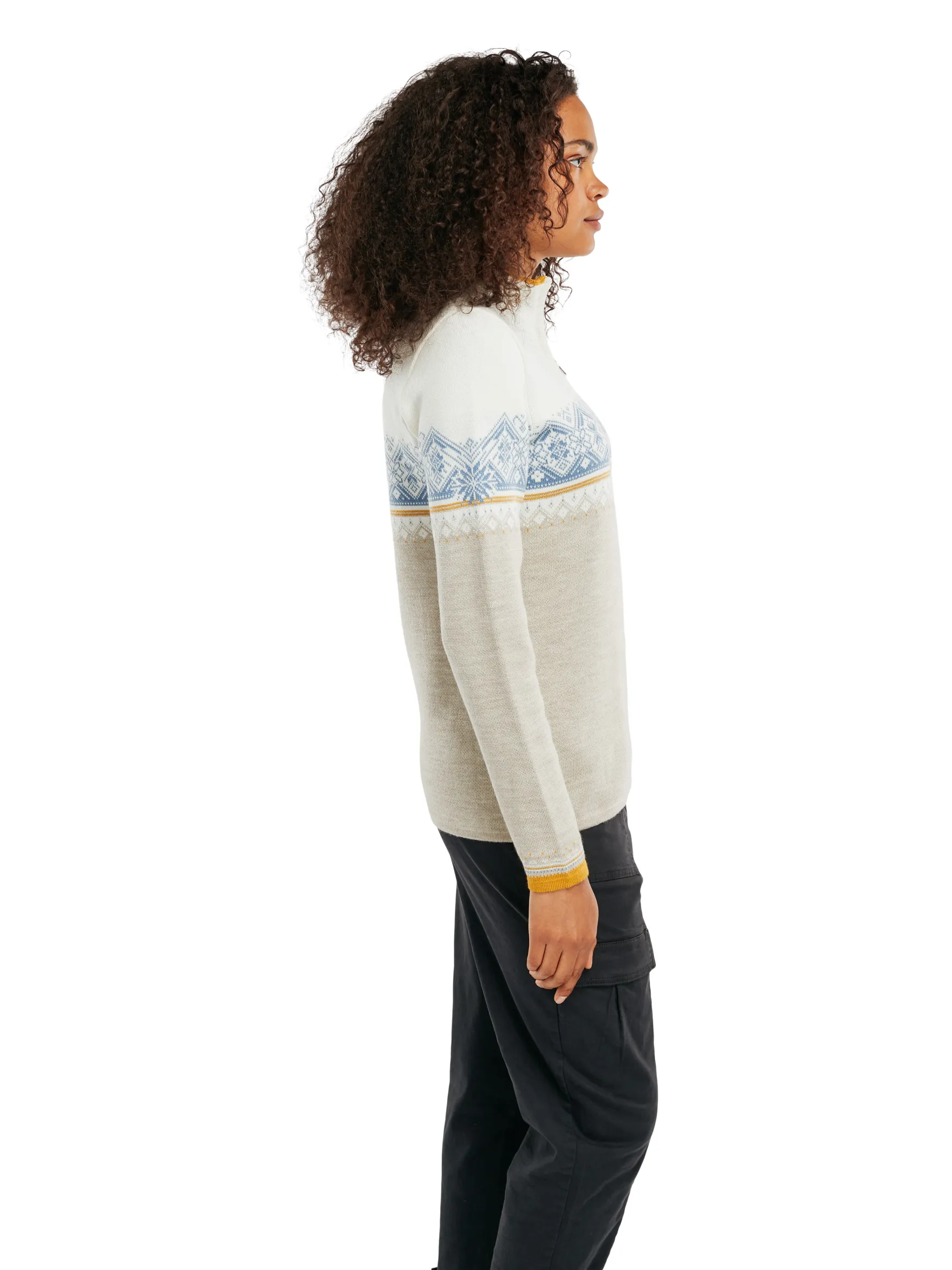 Dale of Norway Half-Zip^Moritz Women's Sweater - Merino Wool Sand Offwhite Blueshadow