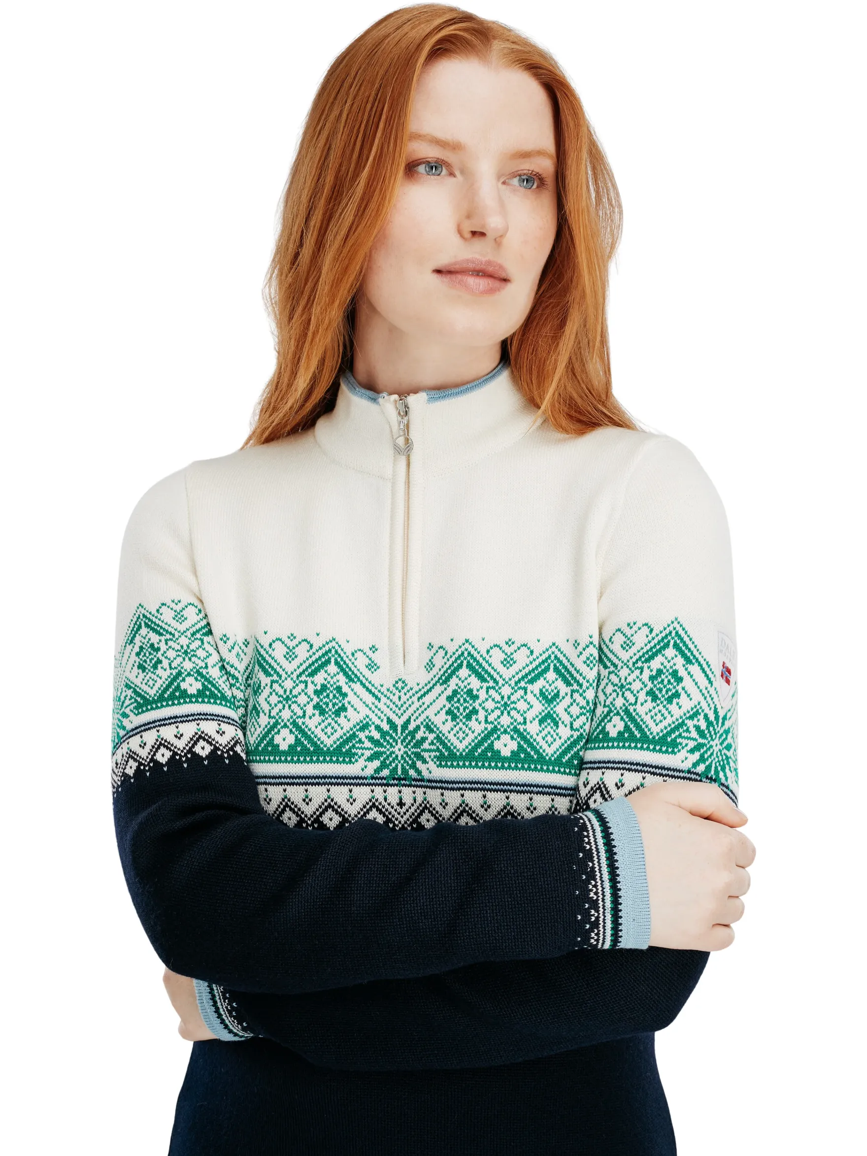 Dale of Norway Half-Zip^Moritz Women's Sweater - Merino Wool Navy Brightgreen Offwhite