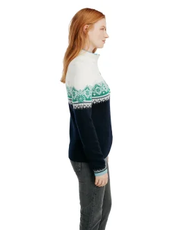 Dale of Norway Half-Zip^Moritz Women's Sweater - Merino Wool Navy Brightgreen Offwhite