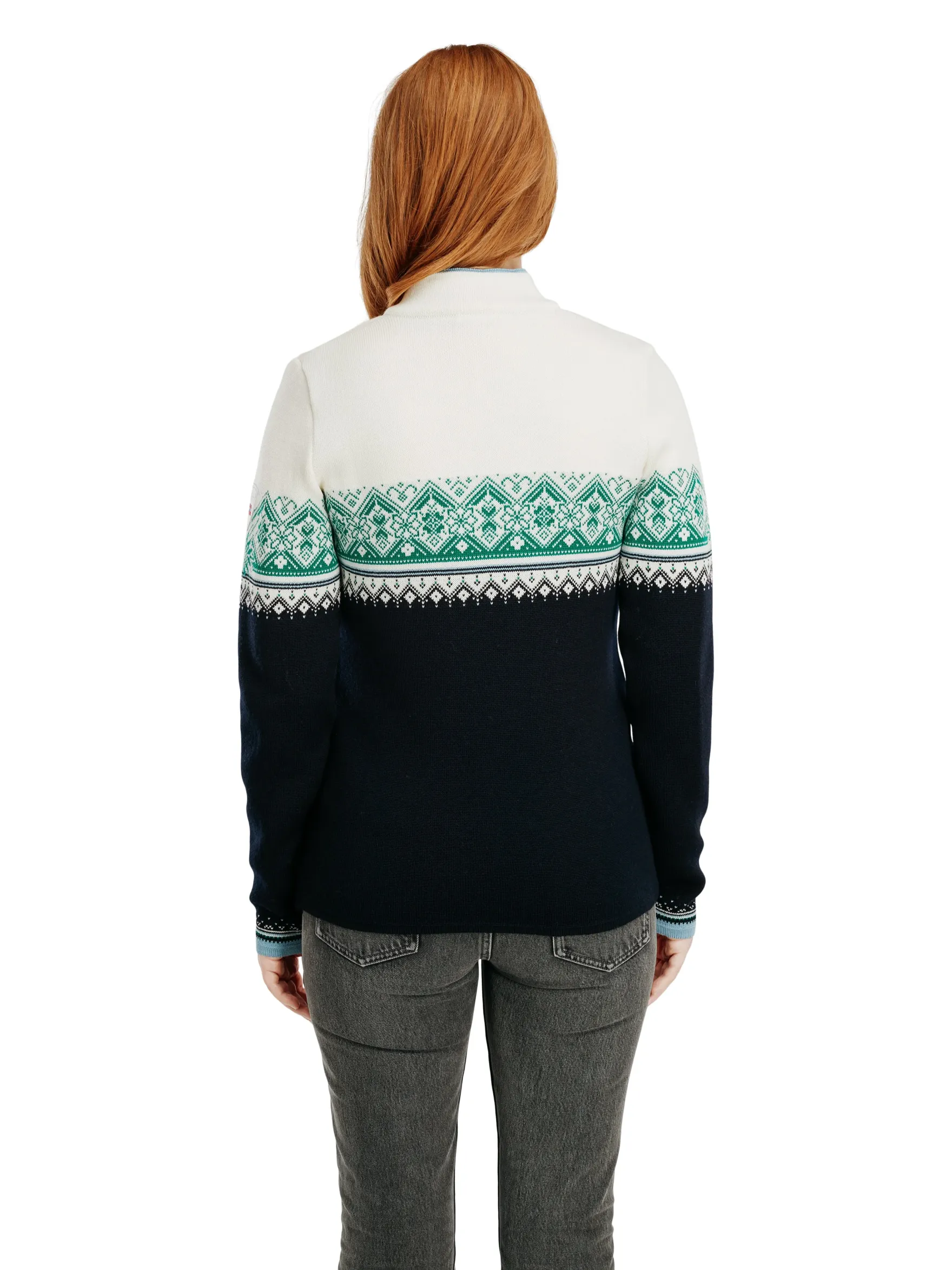Dale of Norway Half-Zip^Moritz Women's Sweater - Merino Wool Navy Brightgreen Offwhite
