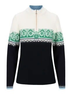 Dale of Norway Half-Zip^Moritz Women's Sweater - Merino Wool Navy Brightgreen Offwhite