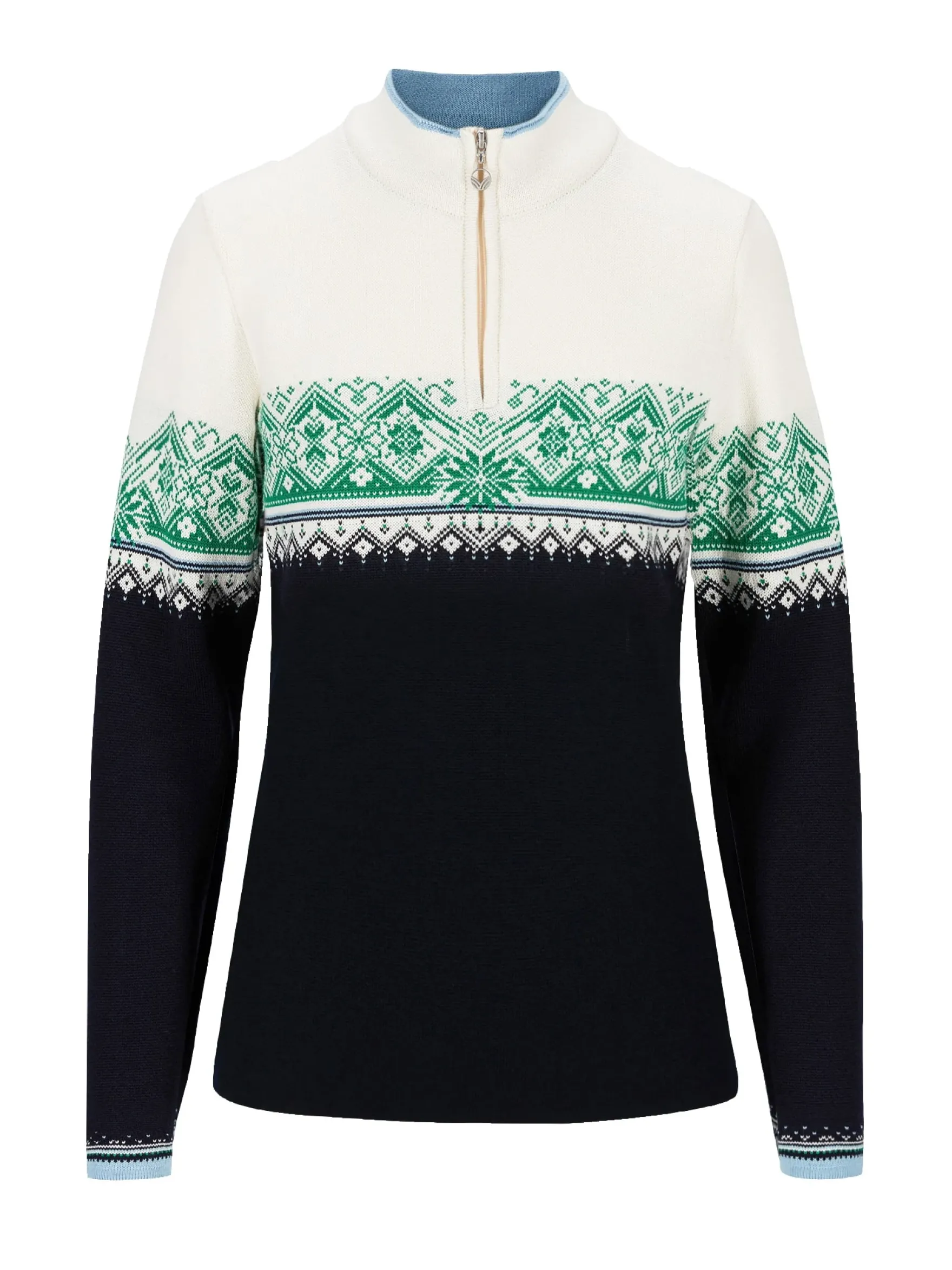 Dale of Norway Half-Zip^Moritz Women's Sweater - Merino Wool Navy Brightgreen Offwhite