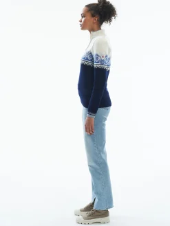 Dale of Norway Half-Zip^Moritz Women's Sweater - Merino Wool Navy White Ultramarine
