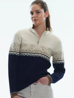 Dale of Norway Half-Zip^Moritz Women's Sweater - Merino Wool Navy Bronze Beige Offwhite