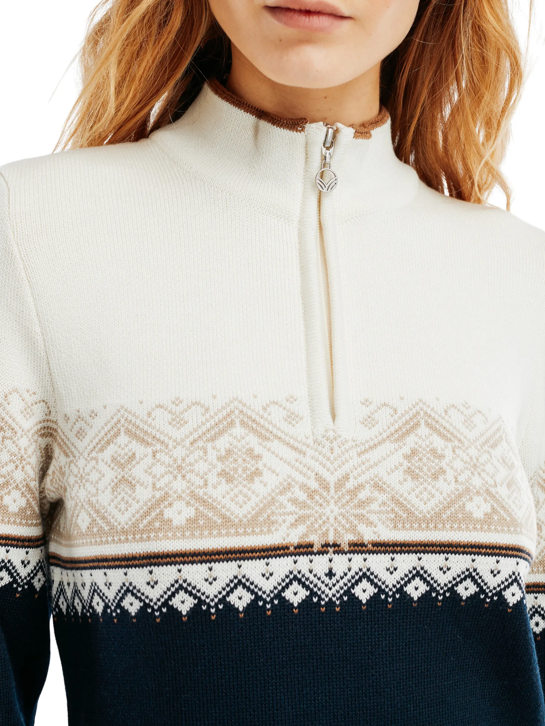 Dale of Norway Half-Zip^Moritz Women's Sweater - Merino Wool Navy Bronze Beige Offwhite