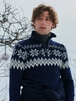 Dale of Norway Half-Zip^Myking Men's Sweater - Merino Wool Navy Offwhite Lightcharcoal