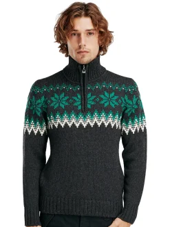 Dale of Norway Half-Zip^Myking Men's Sweater - Merino Wool Darkgrey Brightgreen