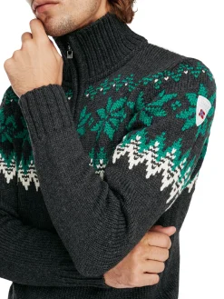 Dale of Norway Half-Zip^Myking Men's Sweater - Merino Wool Darkgrey Brightgreen