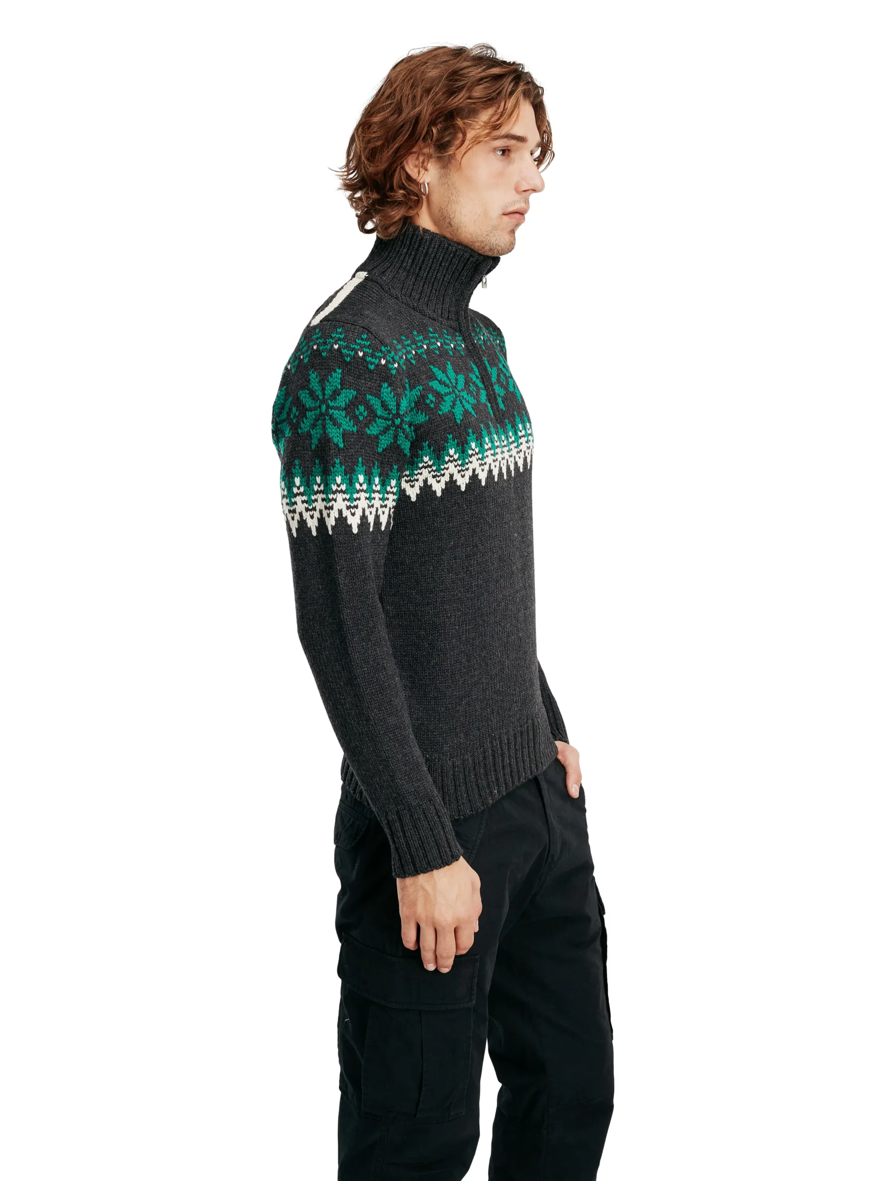 Dale of Norway Half-Zip^Myking Men's Sweater - Merino Wool Darkgrey Brightgreen