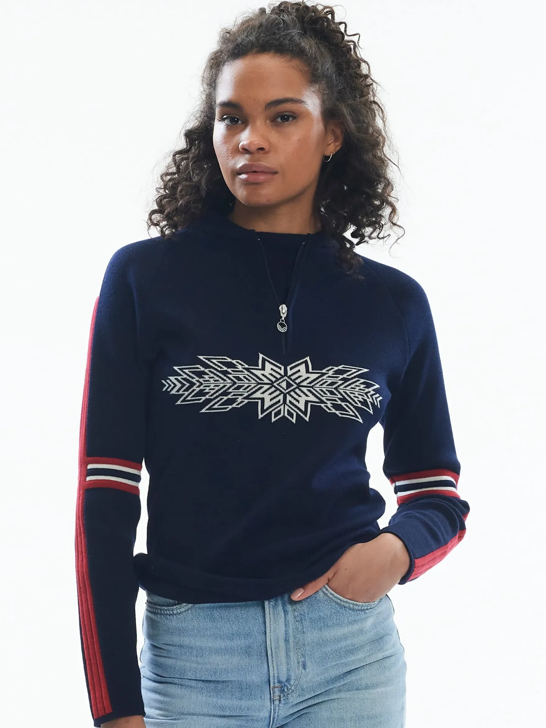 Dale of Norway Half-Zip^Ol Spirit Women's Sweater - Merino Wool Navy Off White Raspberry