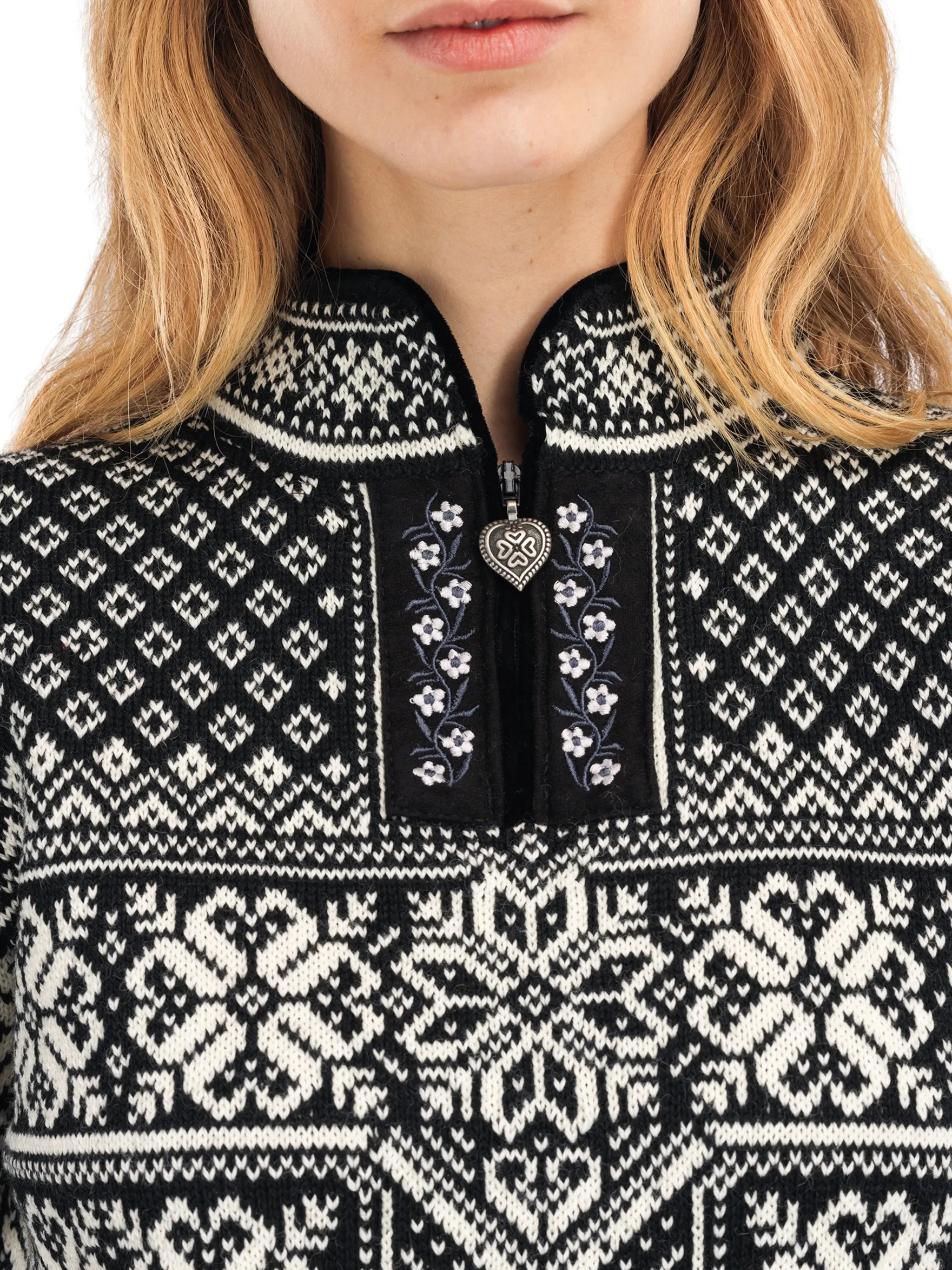 Dale of Norway Half-Zip^Peace Women's Knit Sweater Black Offwhite