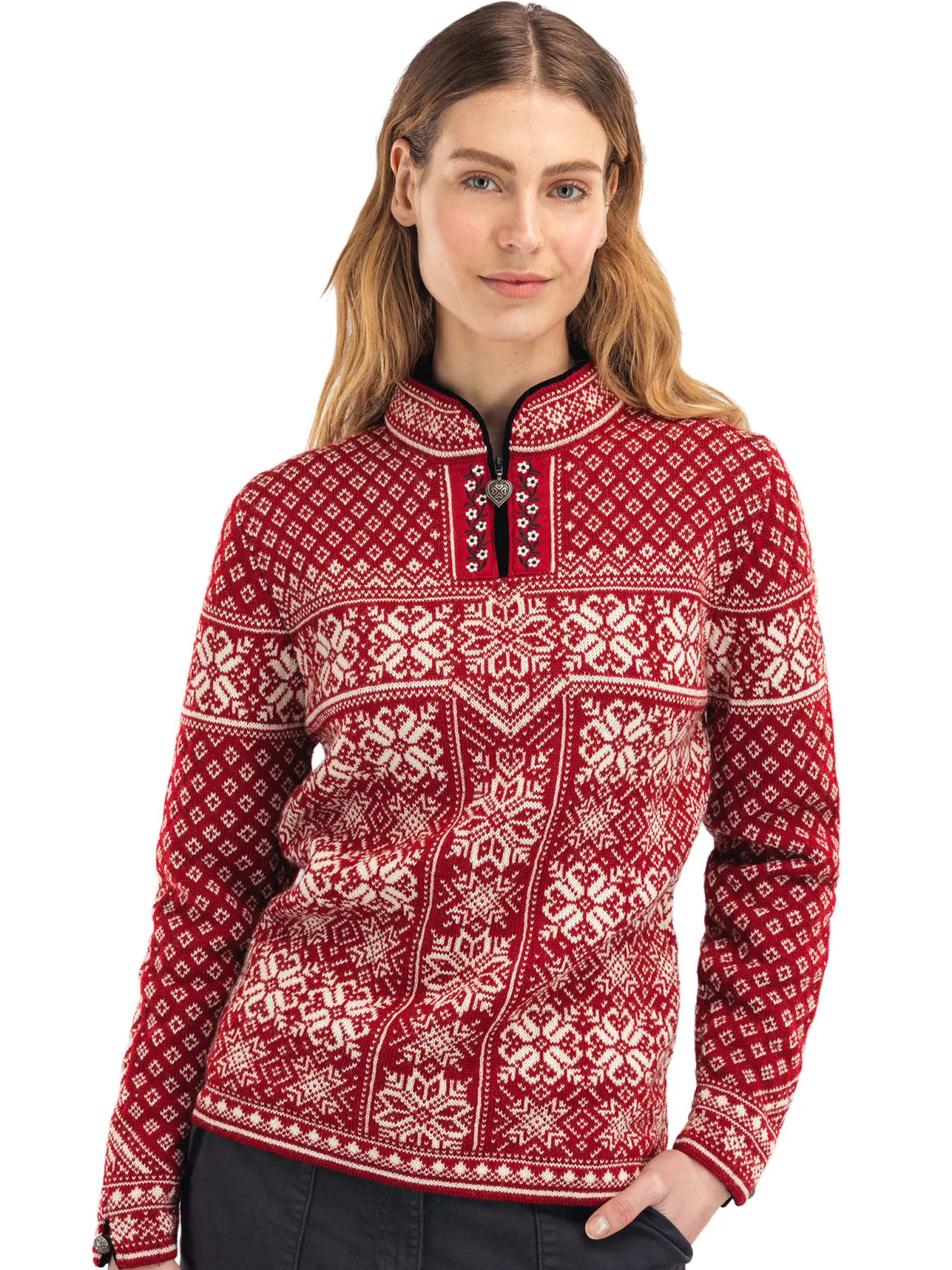 Dale of Norway Half-Zip^Peace Women's Knit Sweater Redrose Offwhite