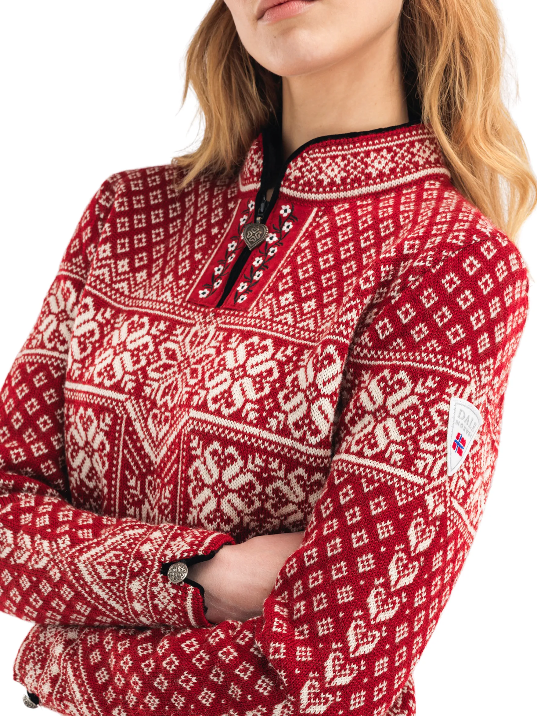 Dale of Norway Half-Zip^Peace Women's Knit Sweater Redrose Offwhite