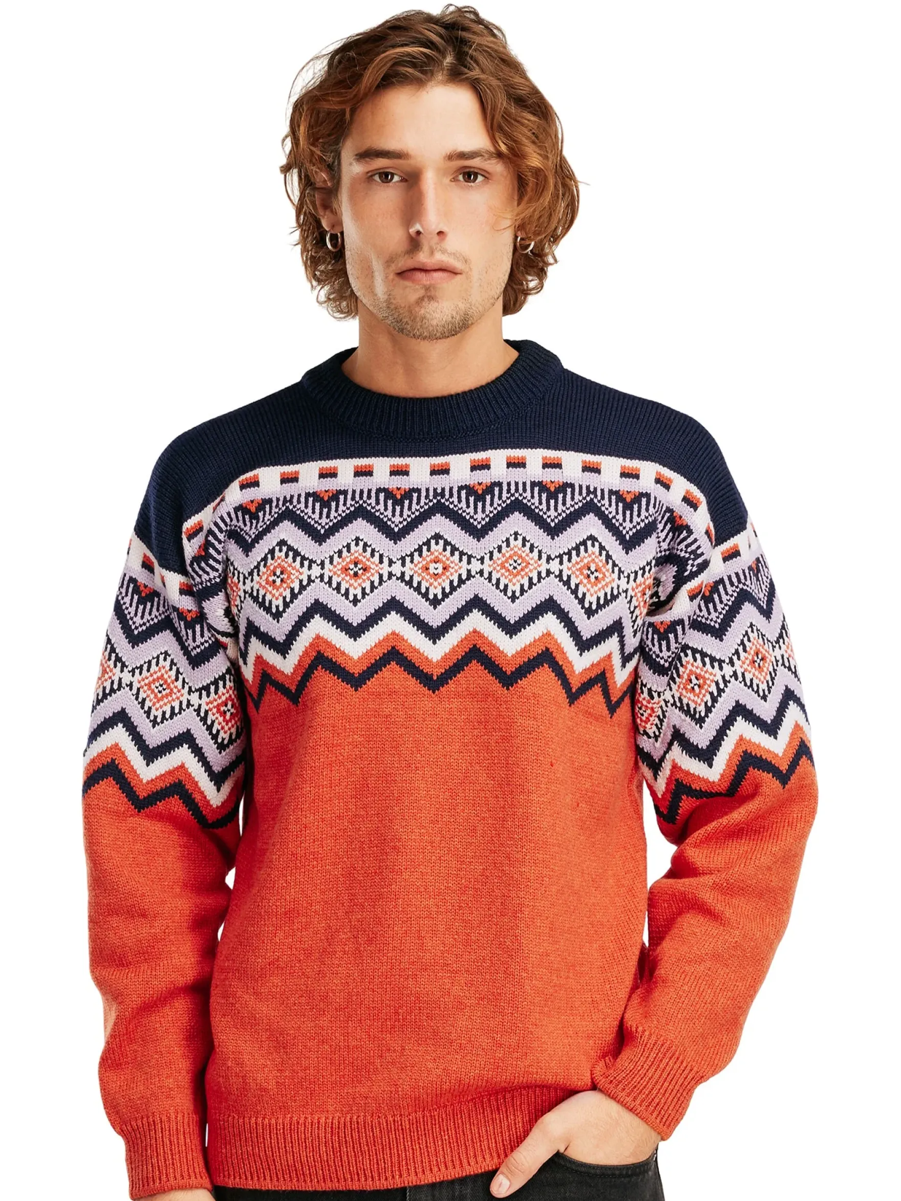 Dale of Norway Round Neck^Randaberg Men's Sweater Orange Navy Offwhite Lavender