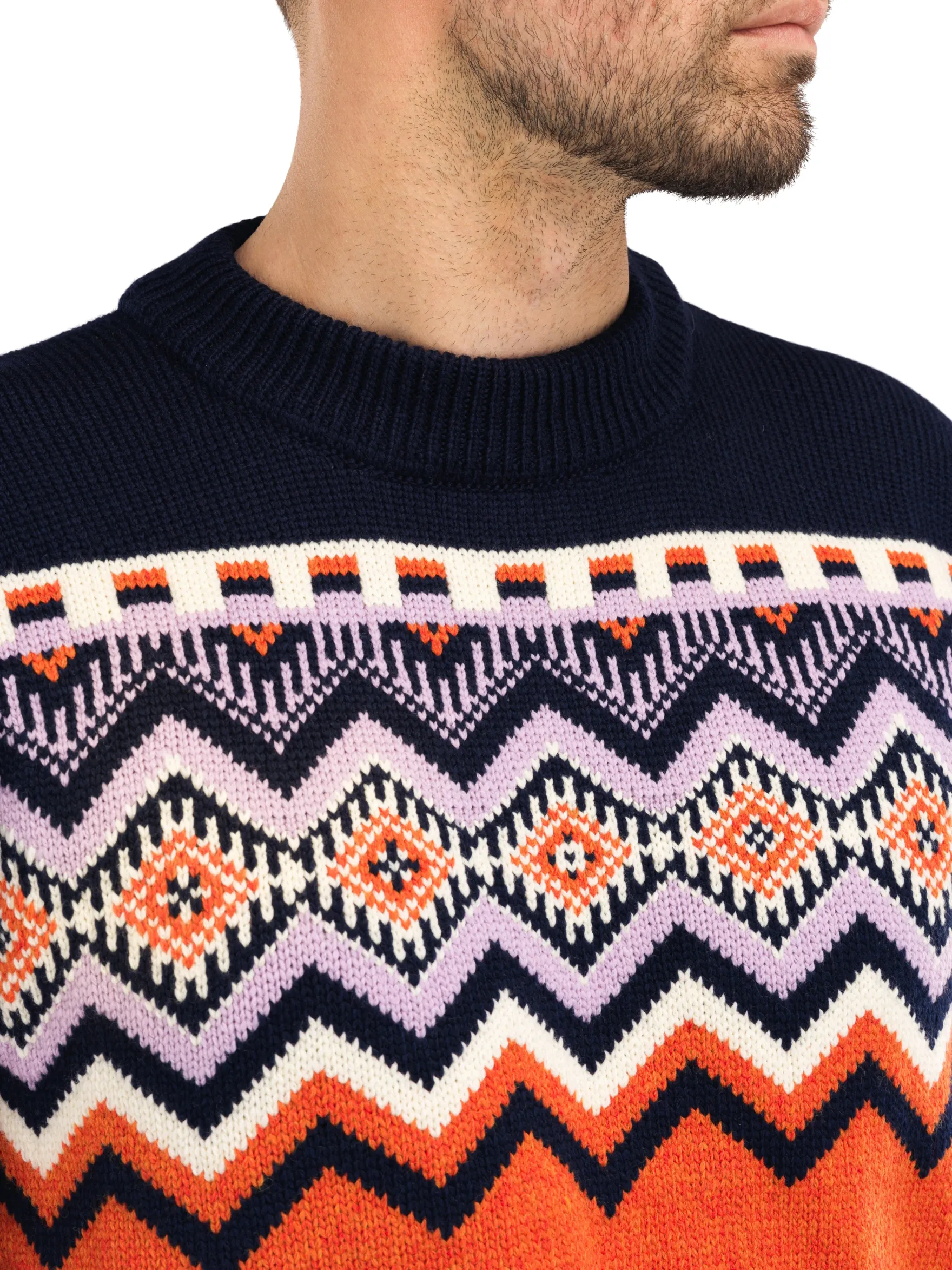 Dale of Norway Round Neck^Randaberg Men's Sweater Orange Navy Offwhite Lavender