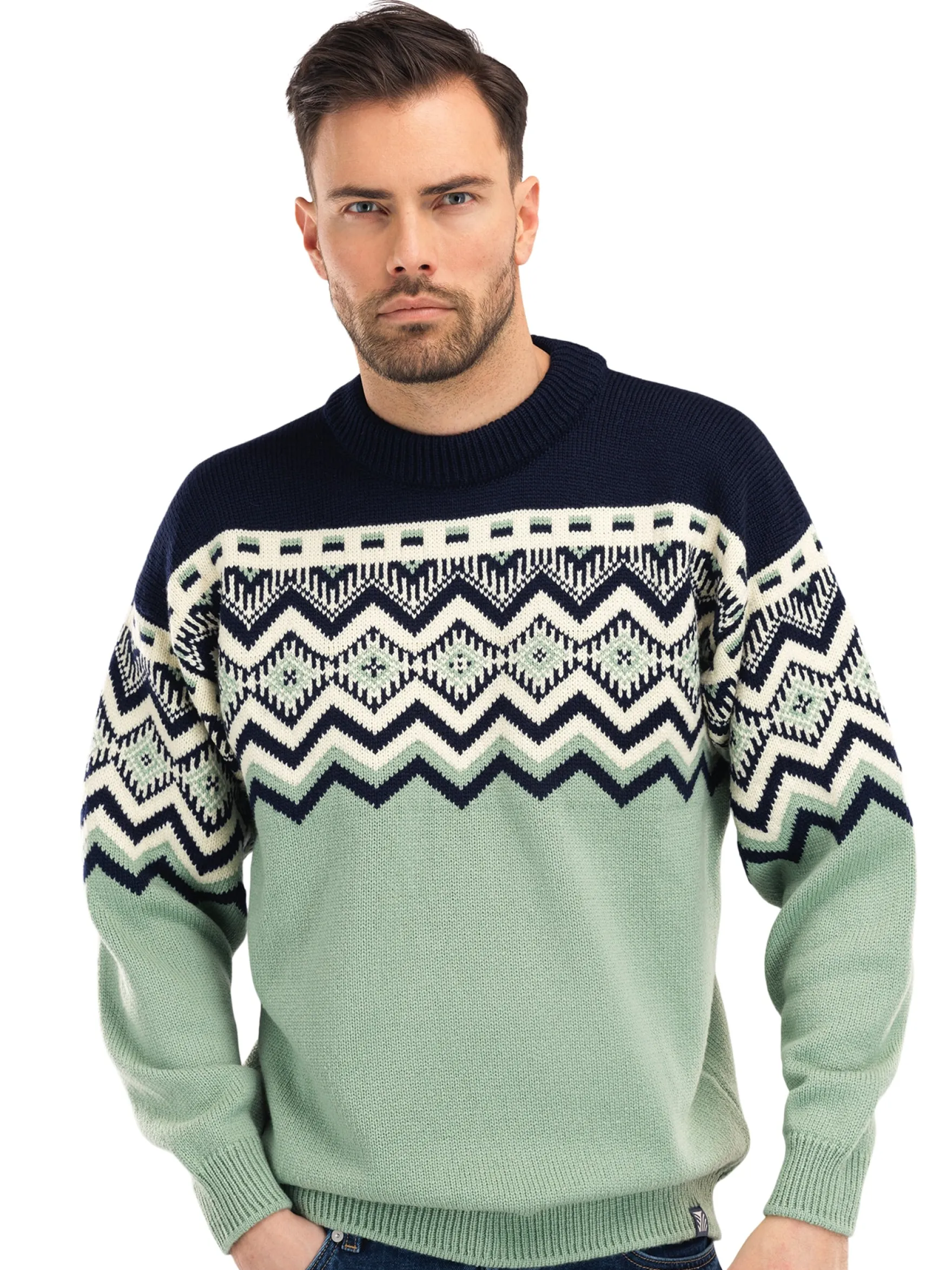 Dale of Norway Round Neck^Randaberg Men's Sweater Dustygreen Navy Offwhite