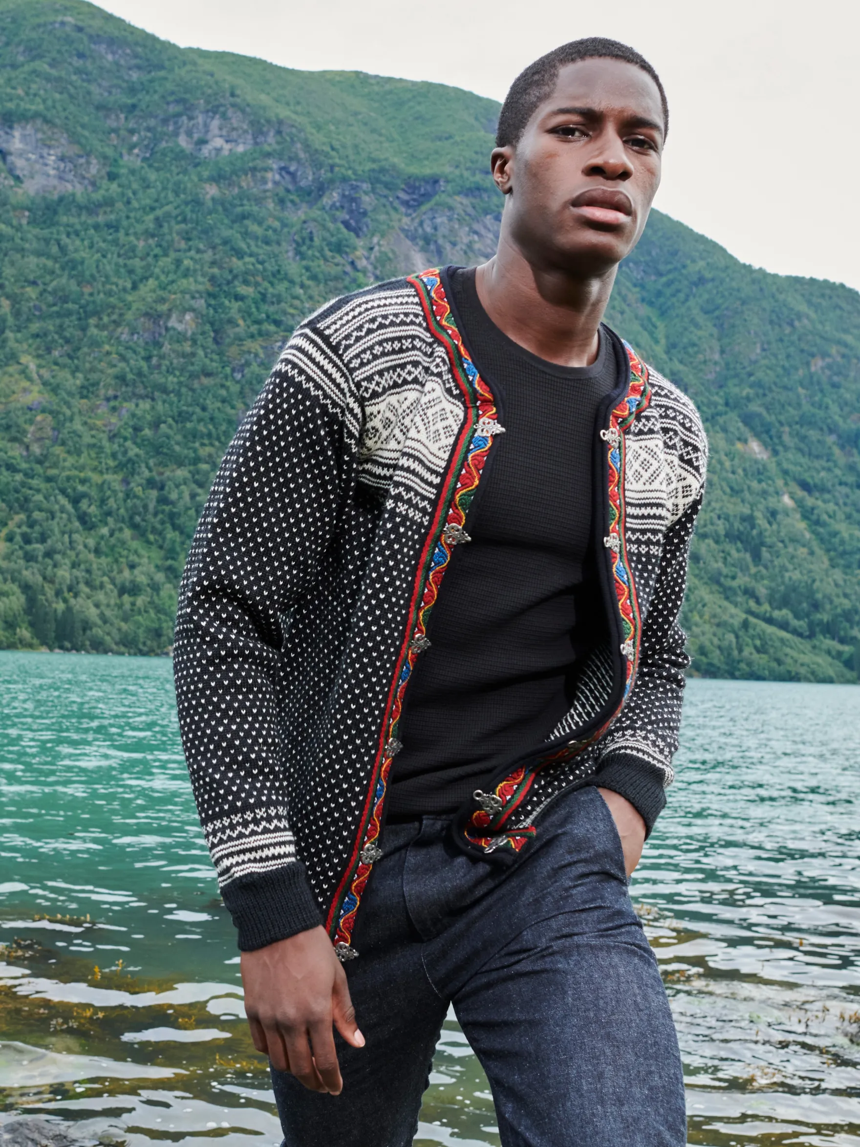 Dale of Norway Short Jackets & Cardigans^Setesdal Lusekofte Jacket - Norwegian Wool Black Offwhite