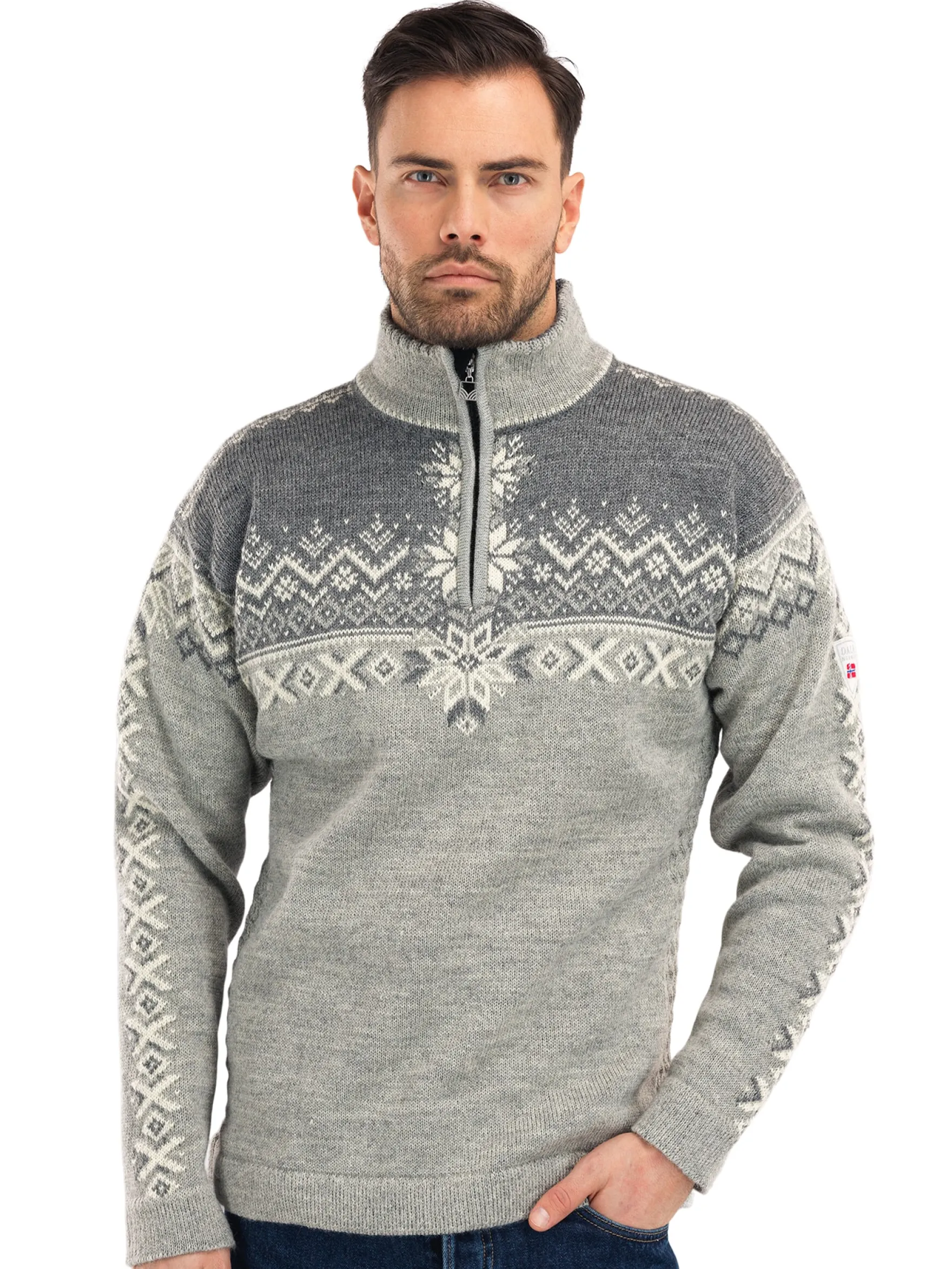 Dale of Norway Half-Zip^140Th Anniversary Men's Sweater - Norwegian Wool Lightcharcoal Smoke Offwhite