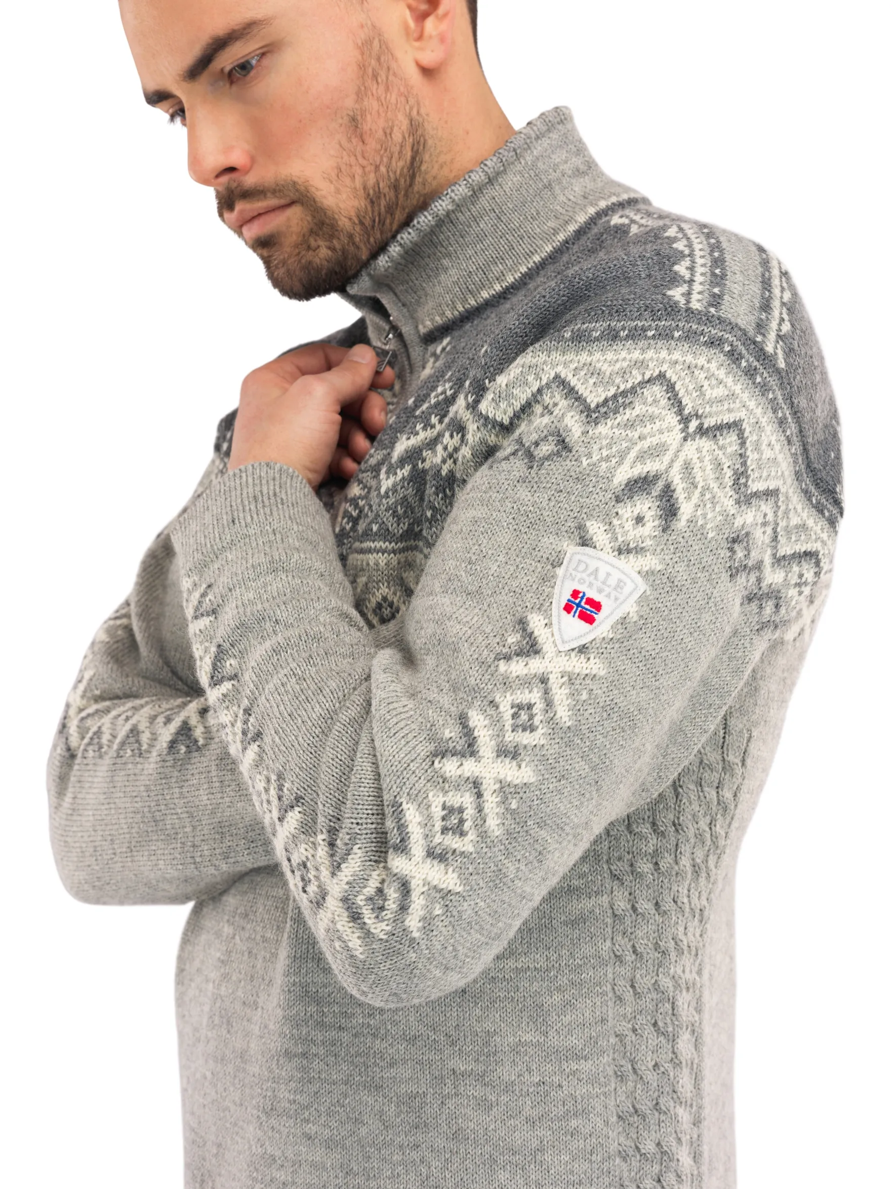 Dale of Norway Half-Zip^140Th Anniversary Men's Sweater - Norwegian Wool Lightcharcoal Smoke Offwhite
