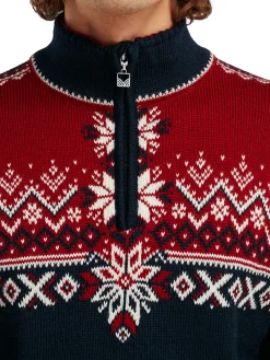 Dale of Norway Half-Zip^140Th Anniversary Men's Sweater - Norwegian Wool Navy Red Rose Offwhite