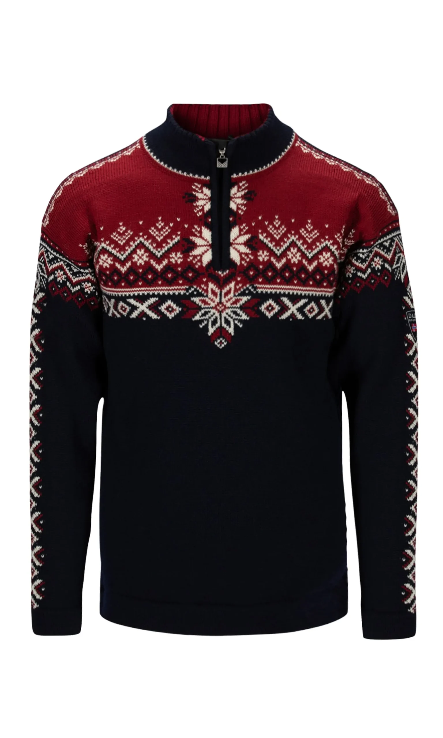 Dale of Norway Half-Zip^140Th Anniversary Men's Sweater - Norwegian Wool Navy Red Rose Offwhite