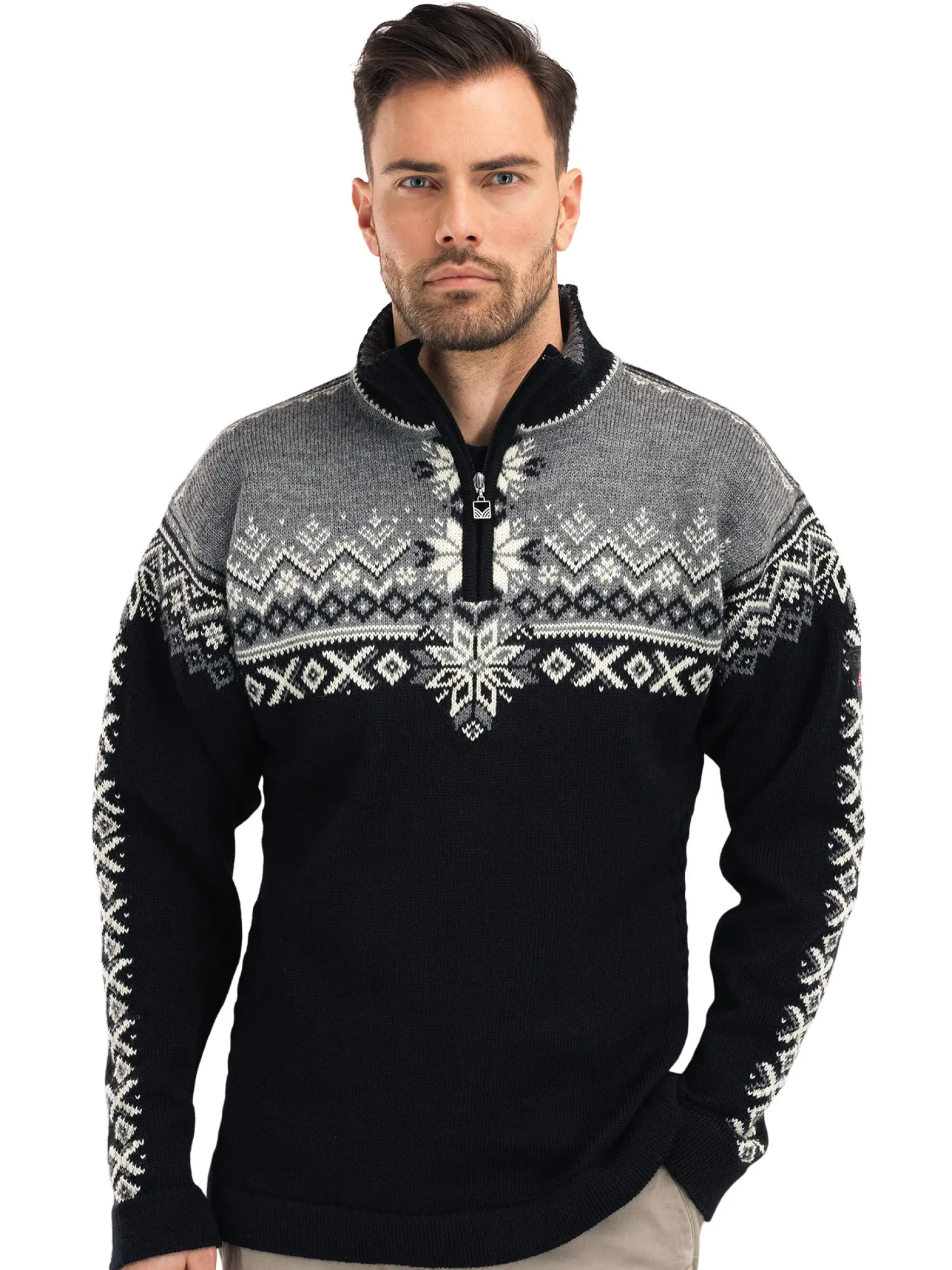 Dale of Norway Half-Zip^140Th Anniversary Men's Sweater - Norwegian Wool Black Smoke Offwhite