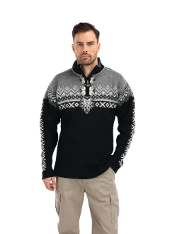 Dale of Norway Half-Zip^140Th Anniversary Men's Sweater - Norwegian Wool Black Smoke Offwhite