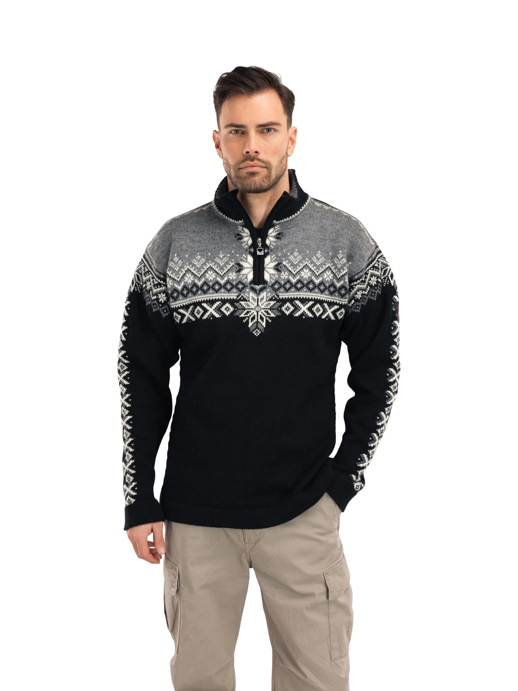 Dale of Norway Half-Zip^140Th Anniversary Men's Sweater - Norwegian Wool Black Smoke Offwhite