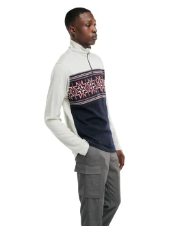 Dale of Norway Next-To-Skin^Tindefjell Basic Men's Merino Wool Basic Sweater Offwhite Navy Raspberry
