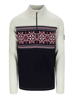 Dale of Norway Next-To-Skin^Tindefjell Basic Men's Merino Wool Basic Sweater Offwhite Navy Raspberry