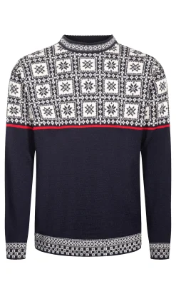 Dale of Norway Round Neck^Tyssoy Men's Sweater - Norwegian Wool Navy Offwhite Red