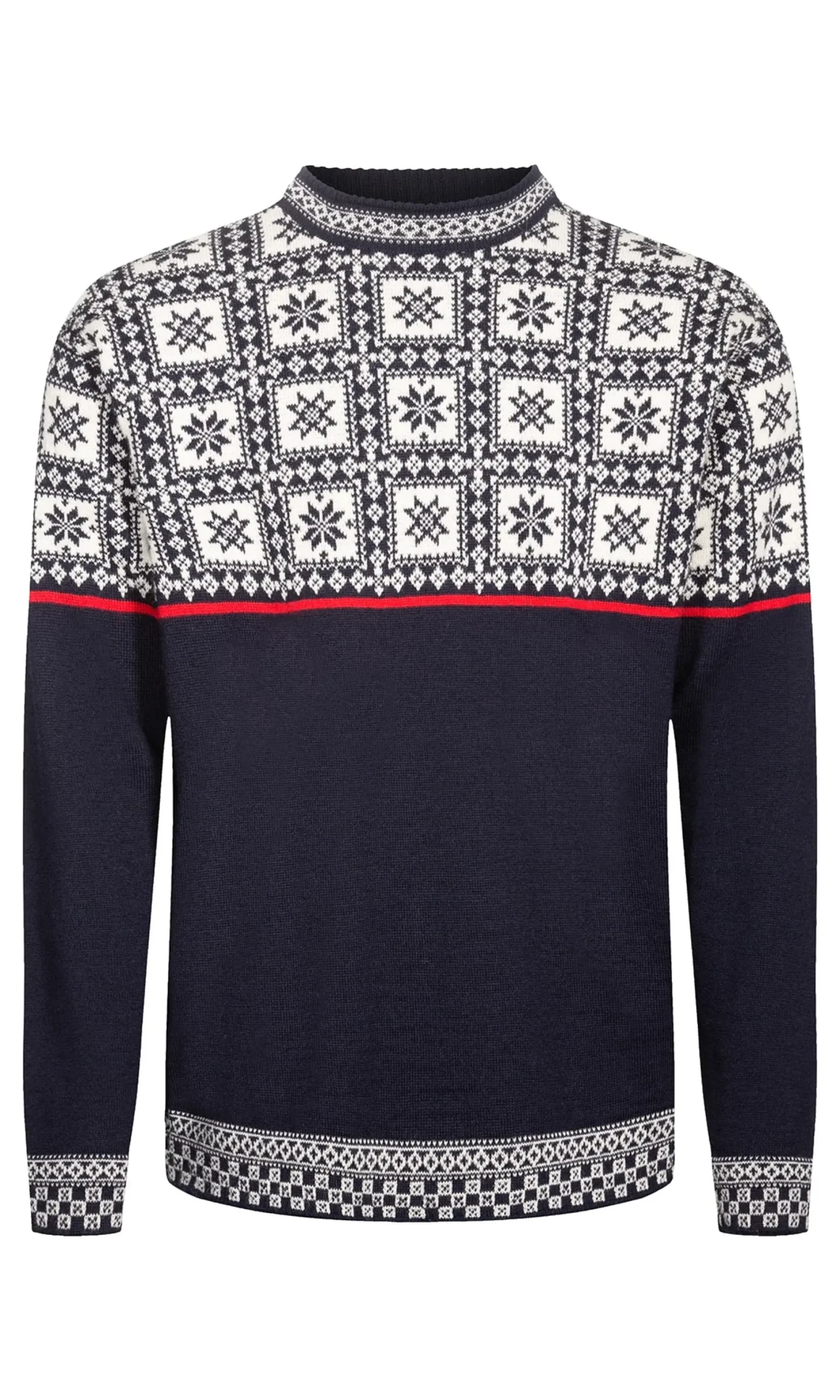 Dale of Norway Round Neck^Tyssoy Men's Sweater - Norwegian Wool Navy Offwhite Red