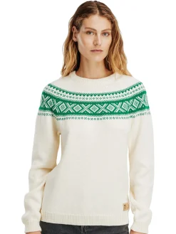 Dale of Norway Round Neck^Vagsoy Women's Wool Sweater Offwhite Brightgreen