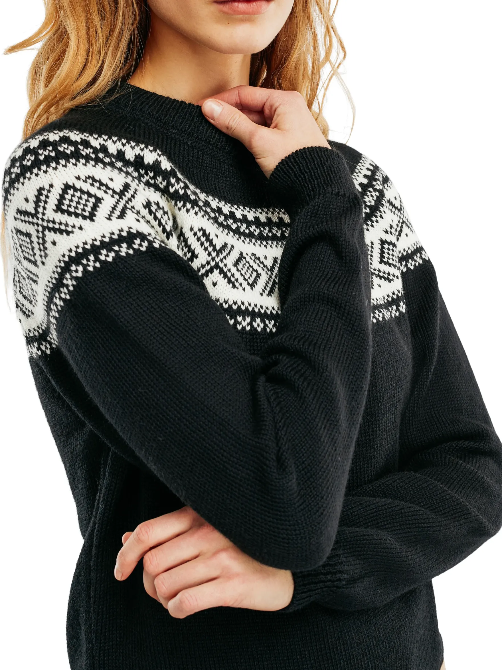 Dale of Norway Round Neck^Vagsoy Women's Wool Sweater Black Offwhite