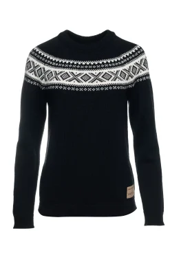 Dale of Norway Round Neck^Vagsoy Women's Wool Sweater Black Offwhite