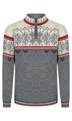 Dale of Norway Half-Zip^Vail Men's Sweater - Norwegian Wool Smoke Raspberry Offwhite