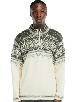 Dale of Norway Half-Zip^Vail Men's Sweater - Norwegian Wool Offwhite Dark Green Grey