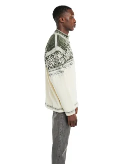 Dale of Norway Half-Zip^Vail Men's Sweater - Norwegian Wool Offwhite Dark Green Grey