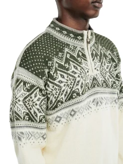 Dale of Norway Half-Zip^Vail Men's Sweater - Norwegian Wool Offwhite Dark Green Grey