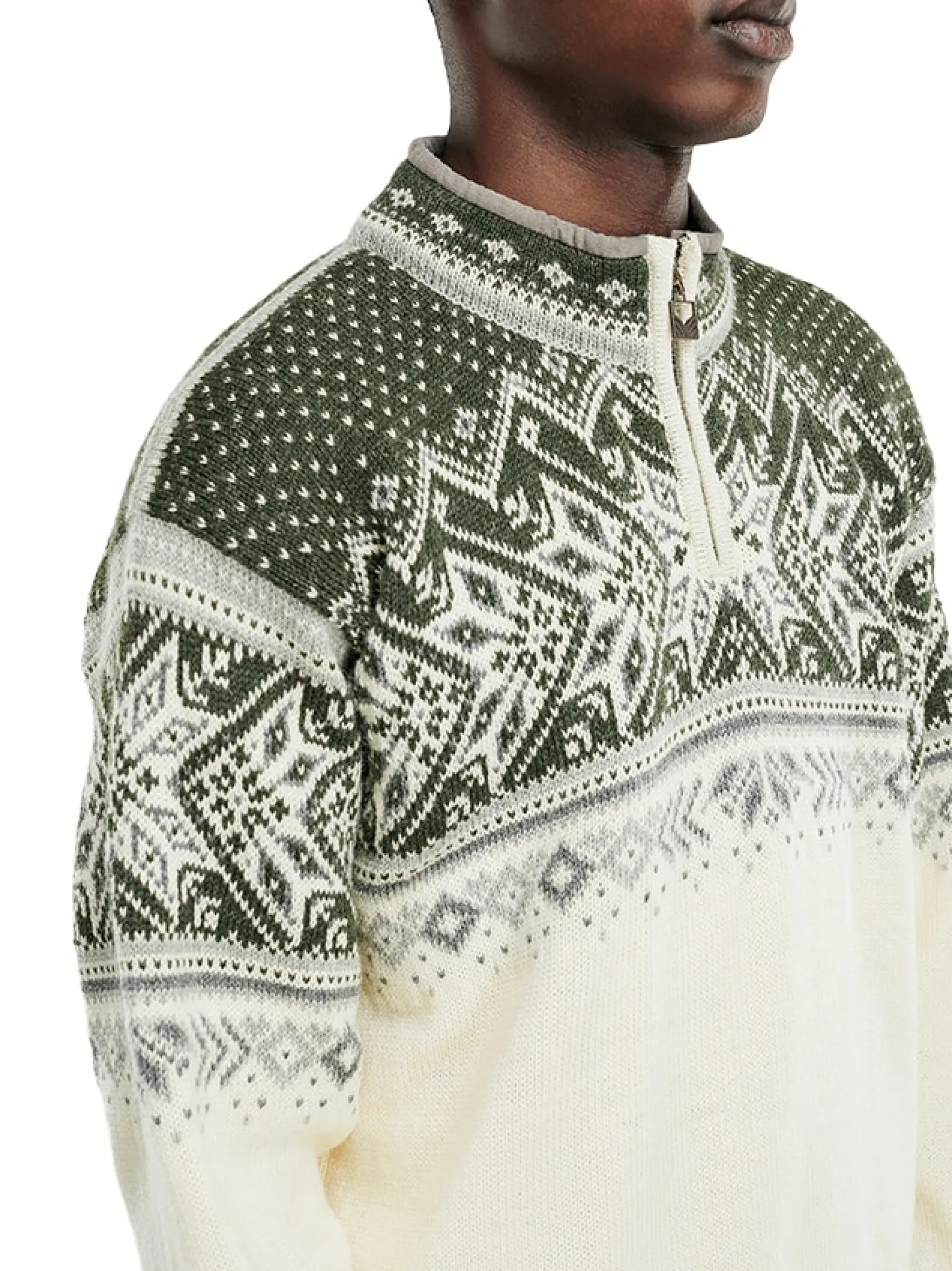 Dale of Norway Half-Zip^Vail Men's Sweater - Norwegian Wool Offwhite Dark Green Grey
