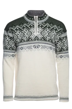Dale of Norway Half-Zip^Vail Men's Sweater - Norwegian Wool Offwhite Dark Green Grey