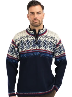 Dale of Norway Half-Zip^Vail Men's Sweater - Norwegian Wool Midnightnavy Redrose Offwhite