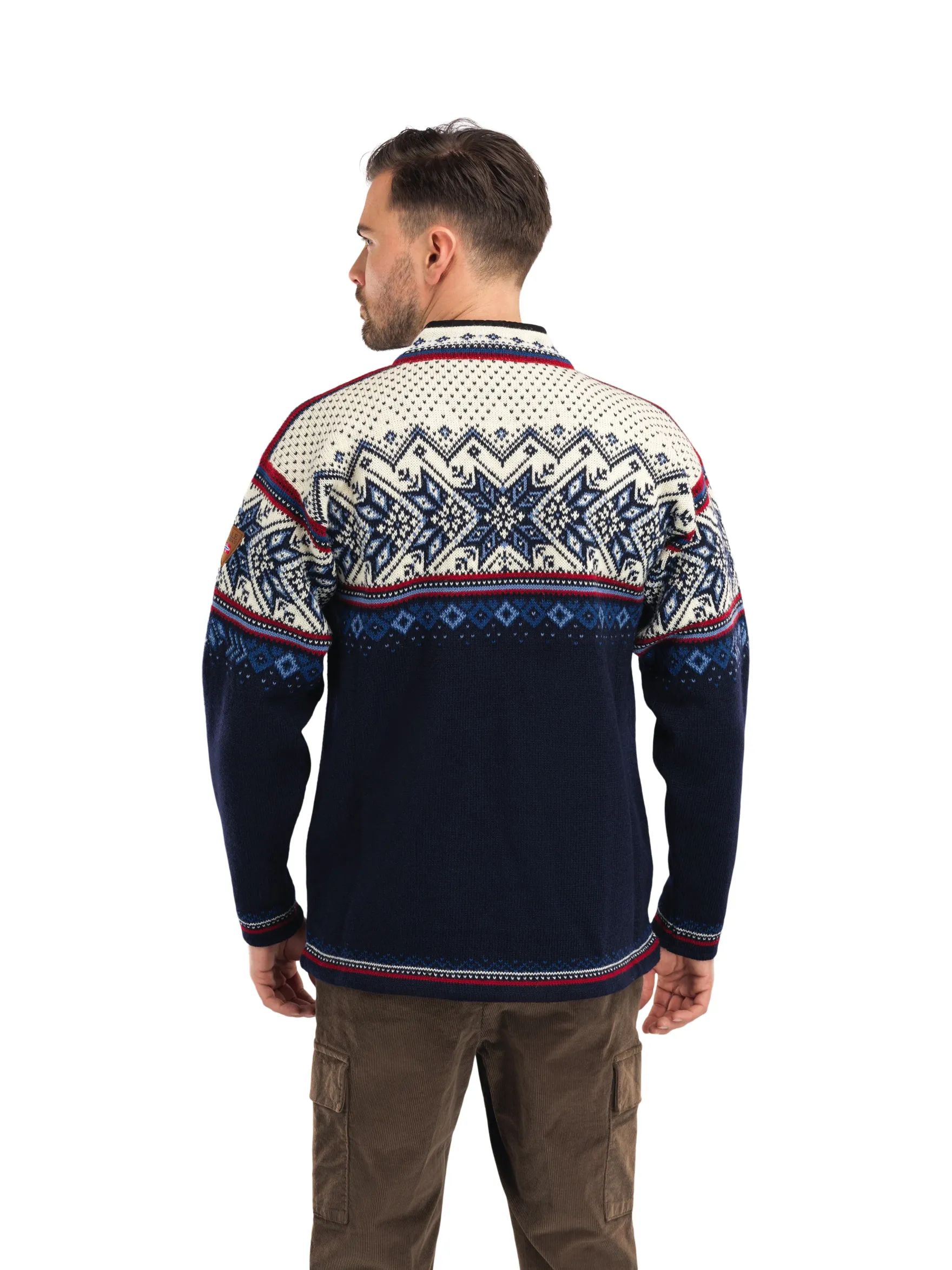 Dale of Norway Half-Zip^Vail Men's Sweater - Norwegian Wool Midnightnavy Redrose Offwhite
