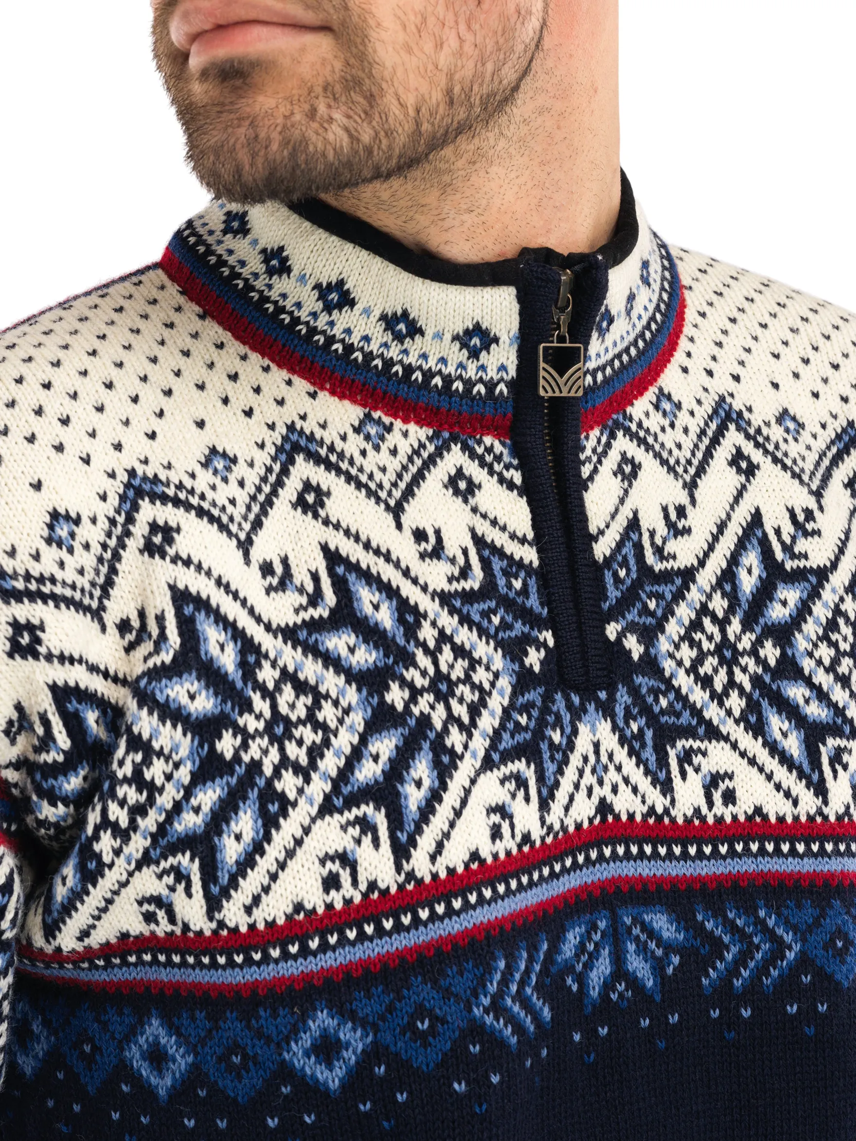 Dale of Norway Half-Zip^Vail Men's Sweater - Norwegian Wool Midnightnavy Redrose Offwhite