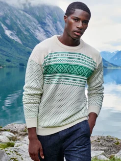 Dale of Norway Round Neck^Valloy Men's Wool Sweater Offwhite Brightgreen