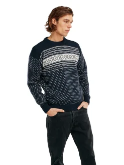 Dale of Norway Round Neck^Valloy Men's Wool Sweater Navy Offwhite