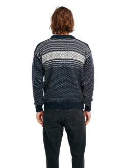 Dale of Norway Round Neck^Valloy Men's Wool Sweater Navy Offwhite
