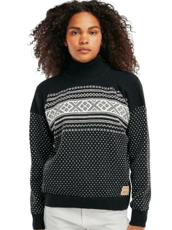 Dale of Norway Turtle-Neck^Valloy Women's Wool Sweater Black Offwhite